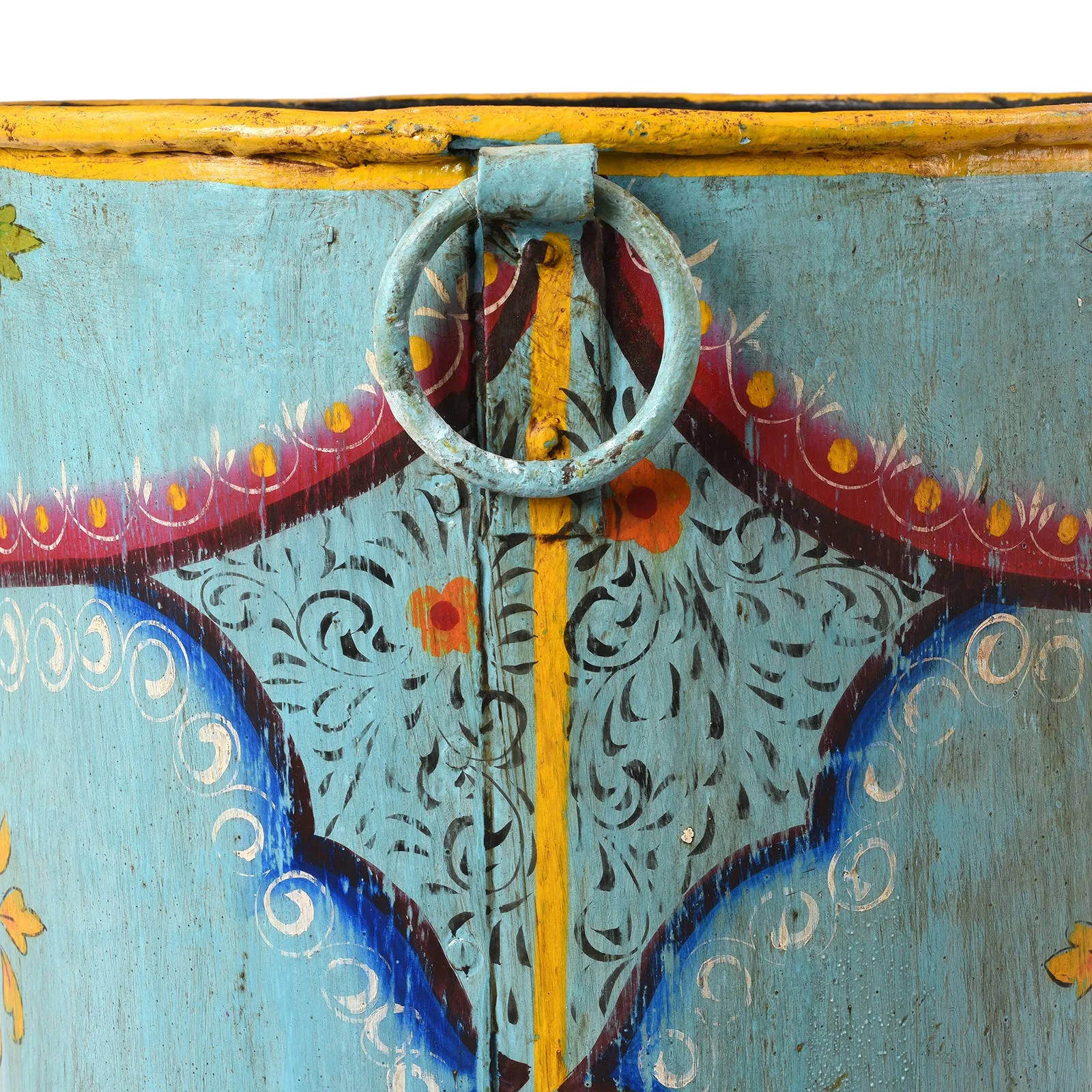 Blue Floral Hand painted Metal Bin / Planter