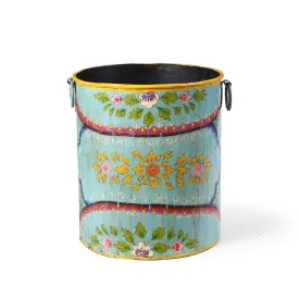 Blue Floral Hand painted Metal Bin / Planter