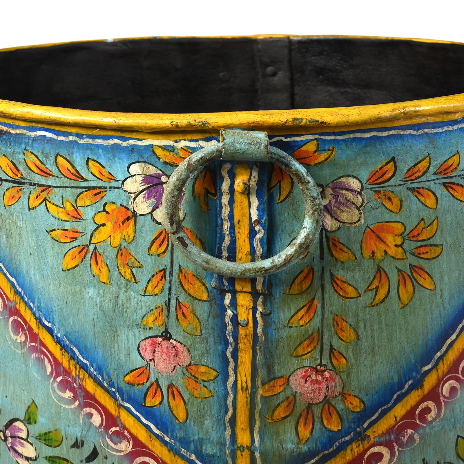 Blue Floral Rajasthani Metal Bin / Planter