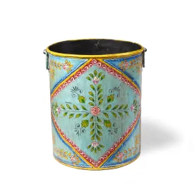 Blue Floral Rajasthani Metal Bin / Planter