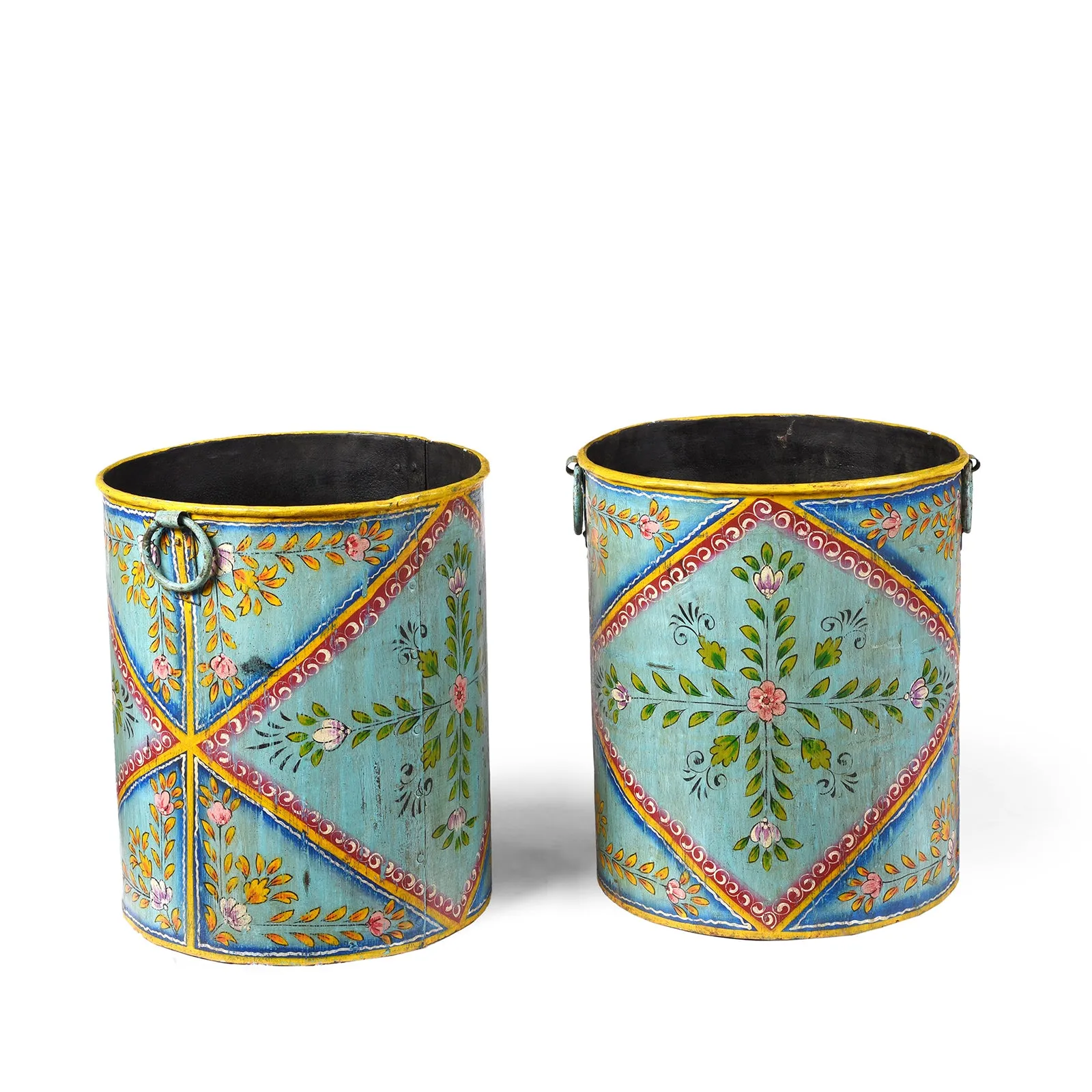 Blue Floral Rajasthani Metal Bin / Planter