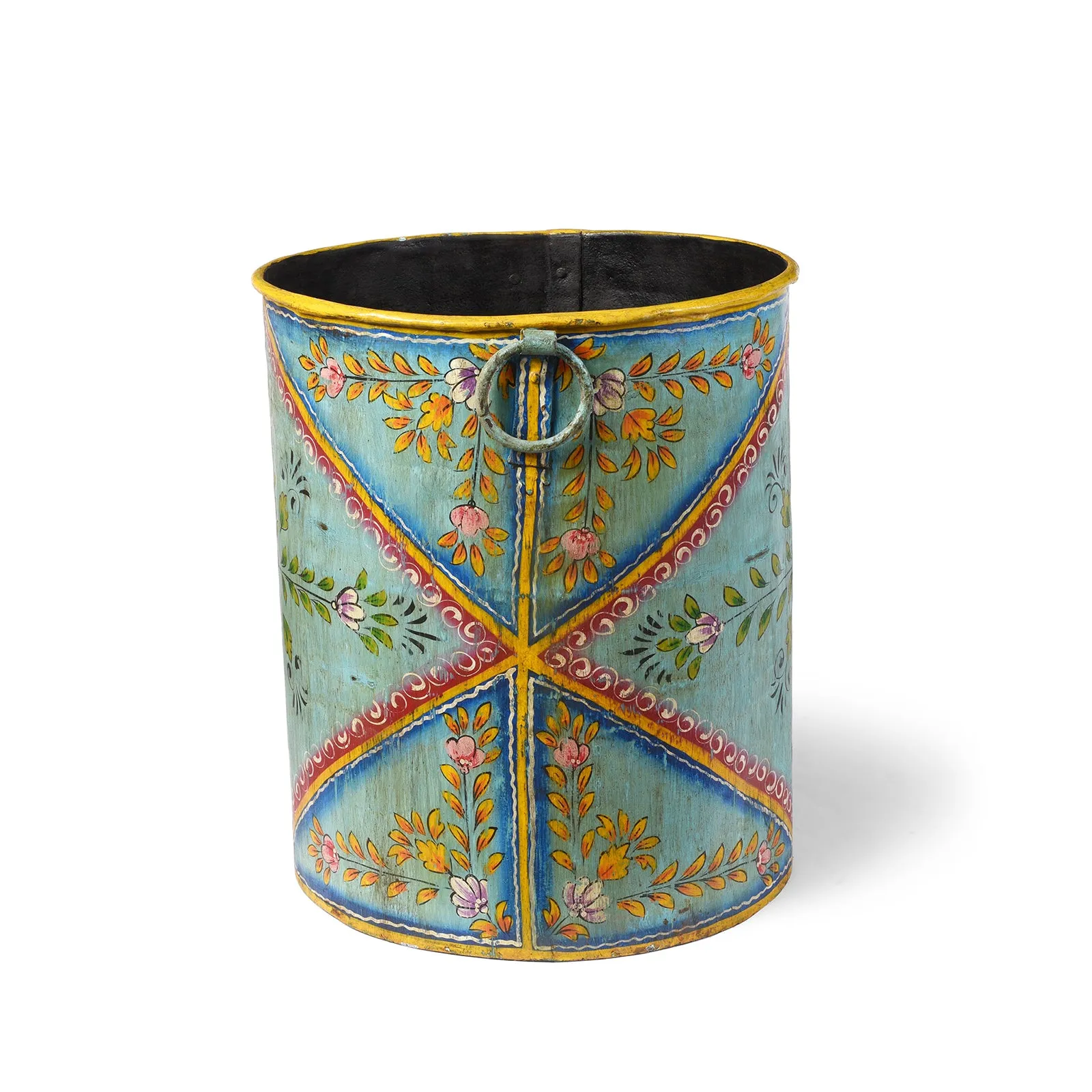 Blue Floral Rajasthani Metal Bin / Planter
