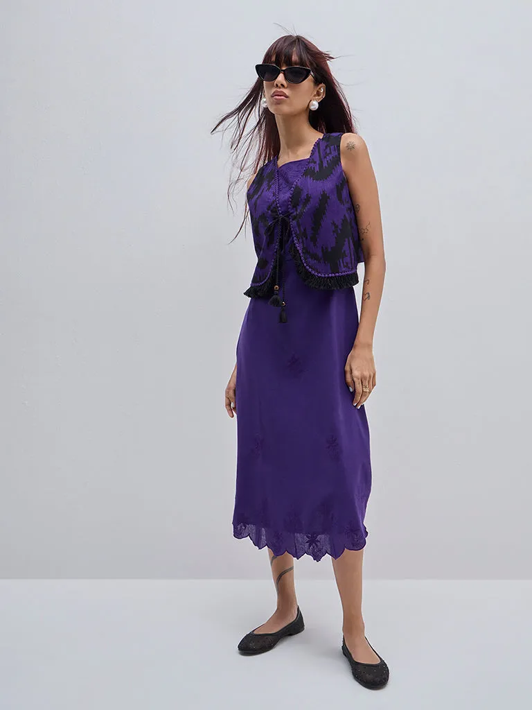 Bombay Paisley Purple Ikat Printed Cotton Jacket