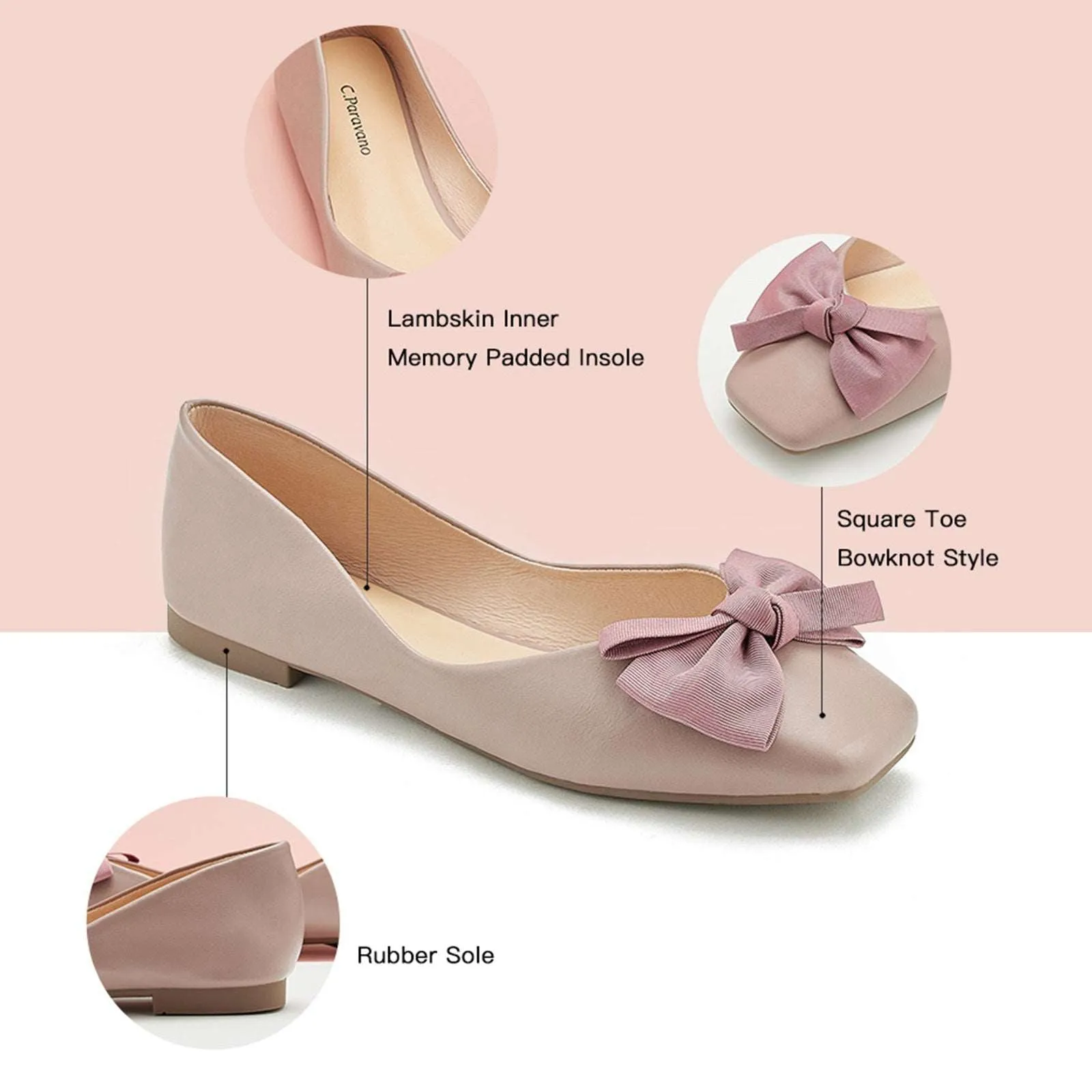 Bow Ballerina Flats (Eva) Light Pink