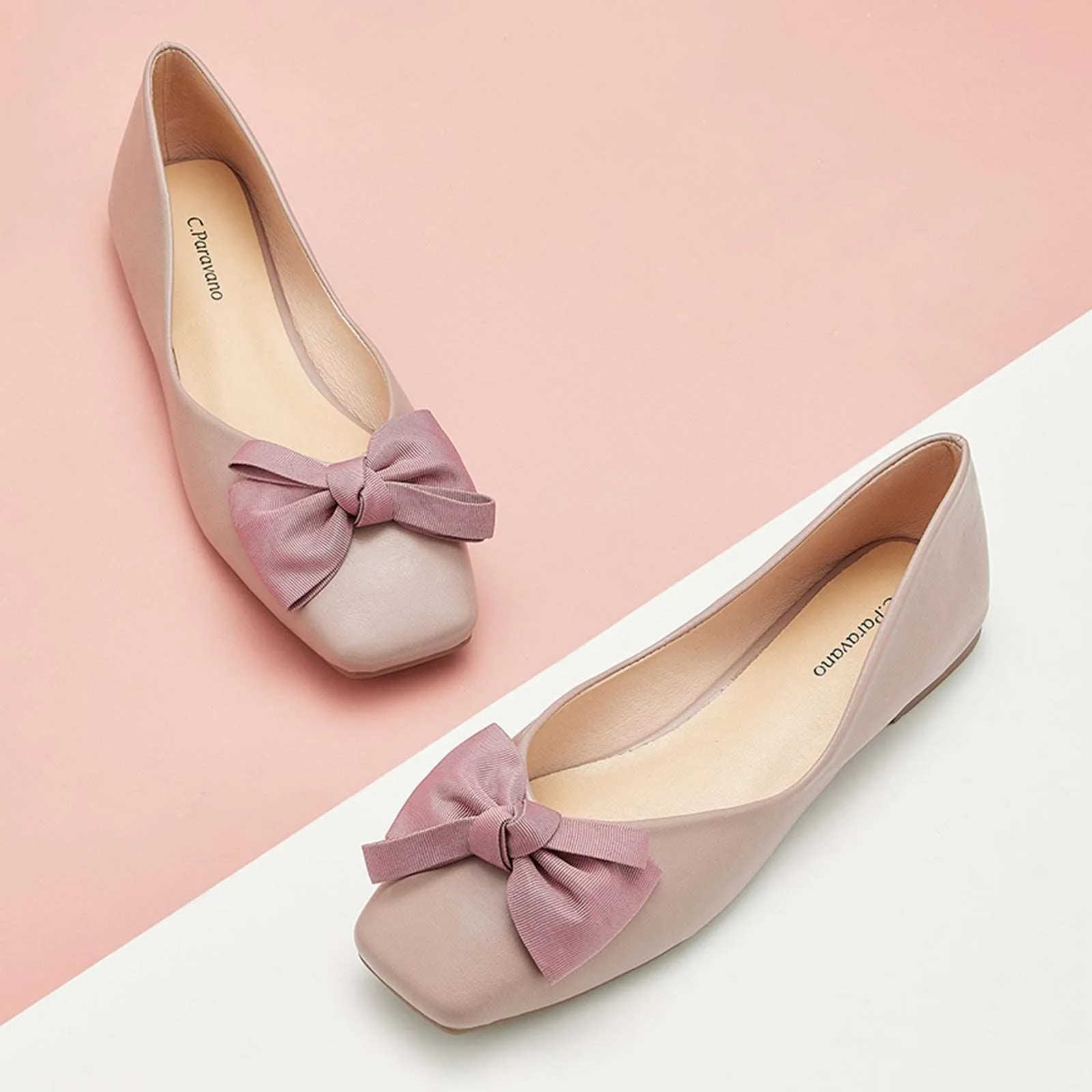 Bow Ballerina Flats (Eva) Light Pink