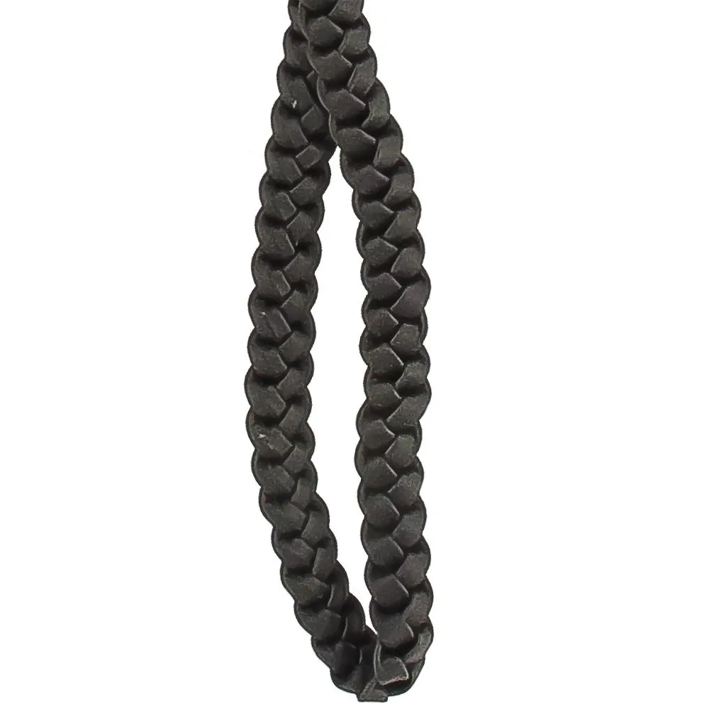 Braided Cane Wrist Strap with Snap, Faux Black Leather