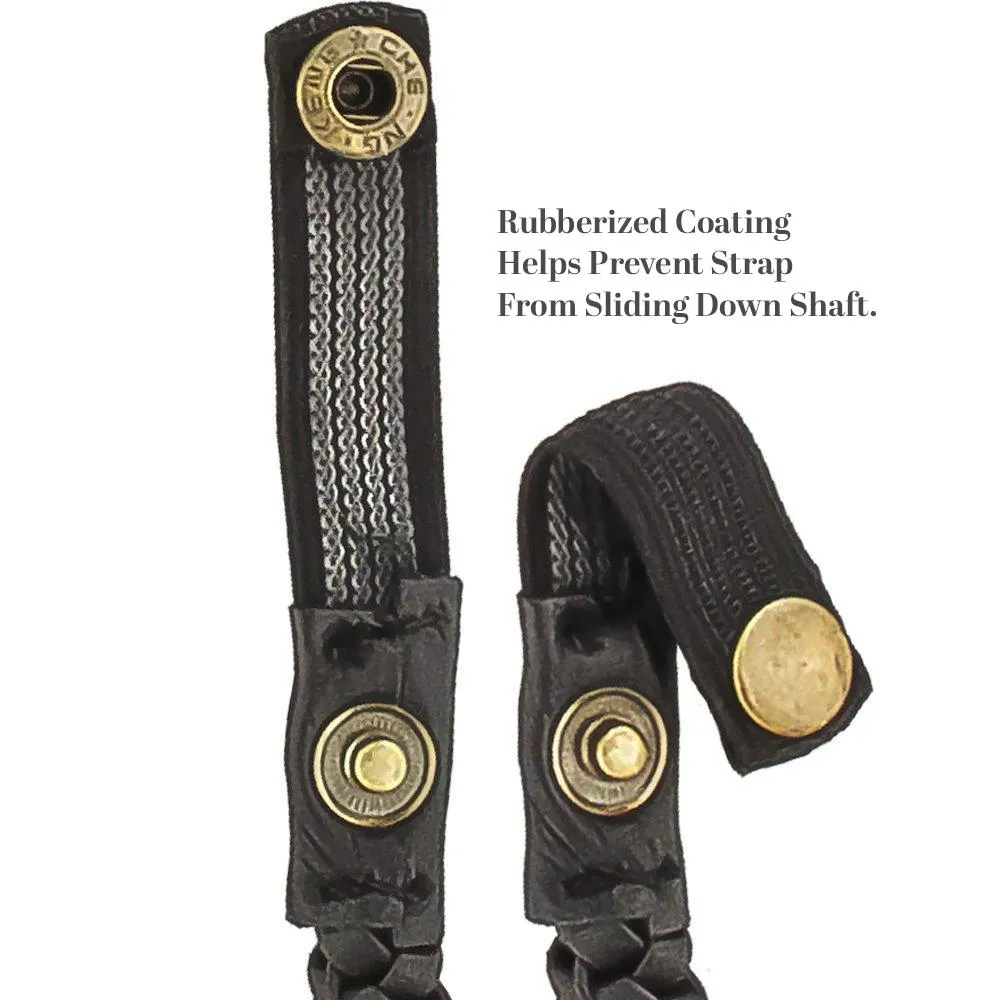 Braided Cane Wrist Strap with Snap, Faux Black Leather