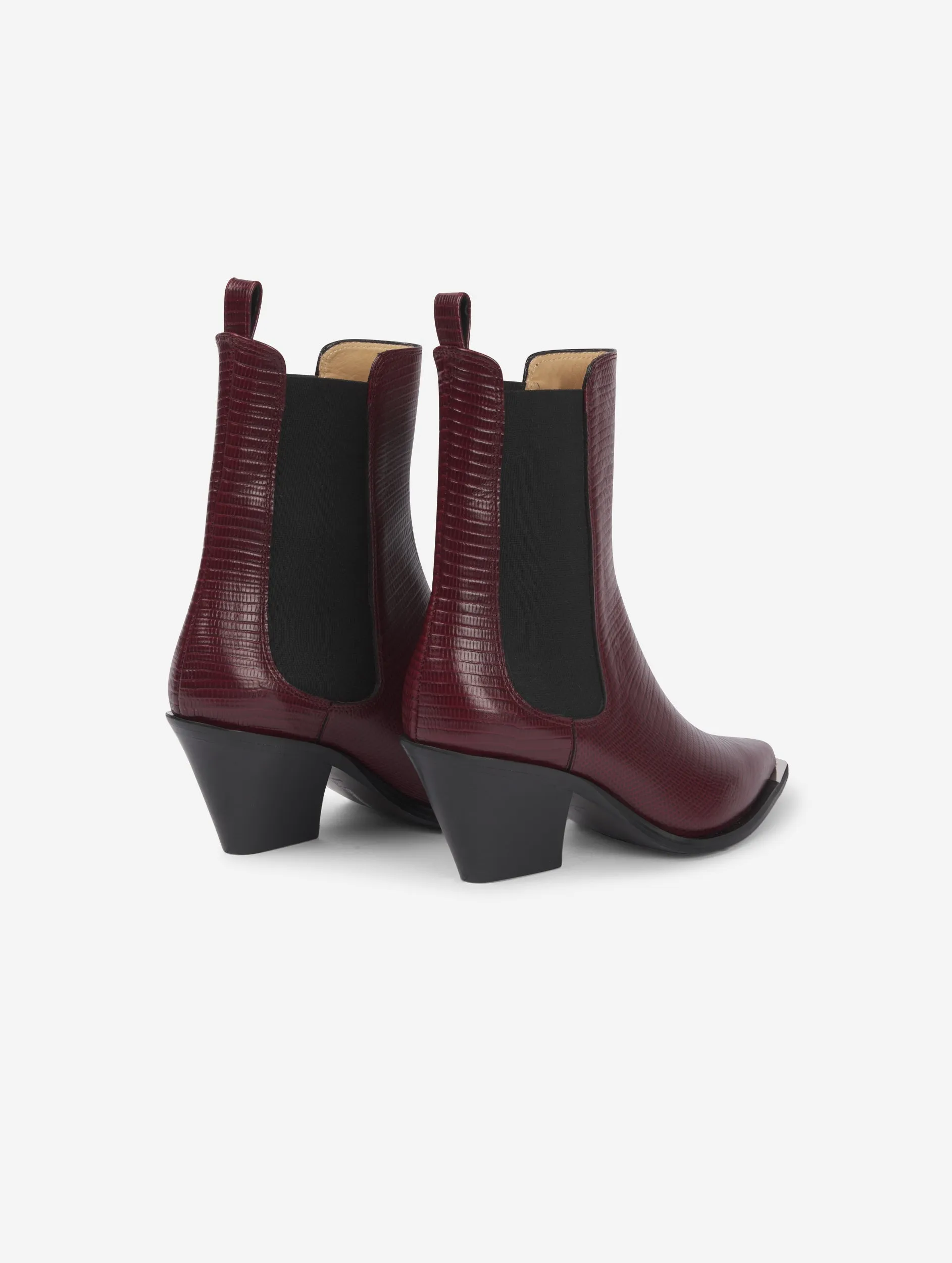 burgundy lizard skin elasticated boots