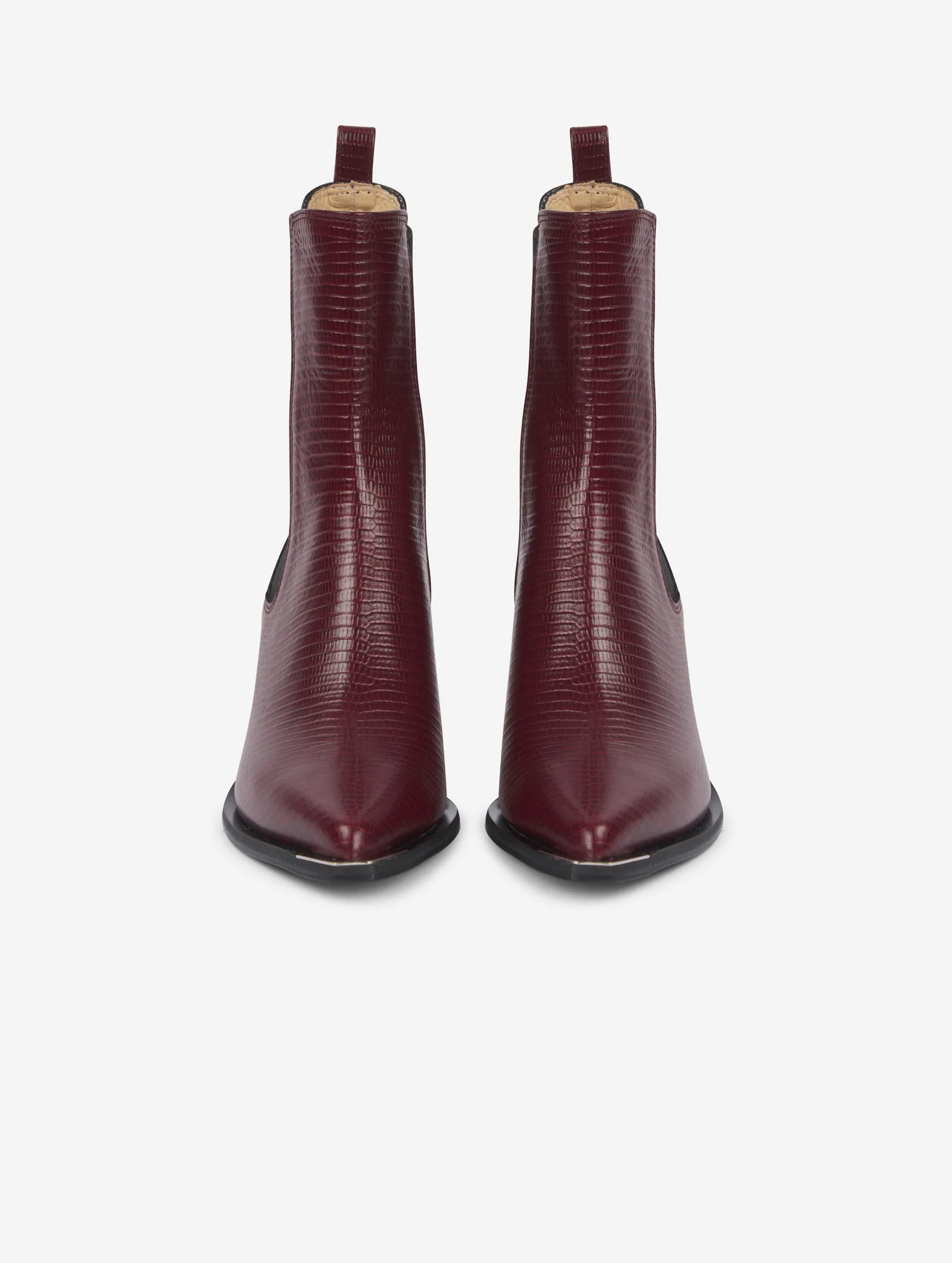 burgundy lizard skin elasticated boots