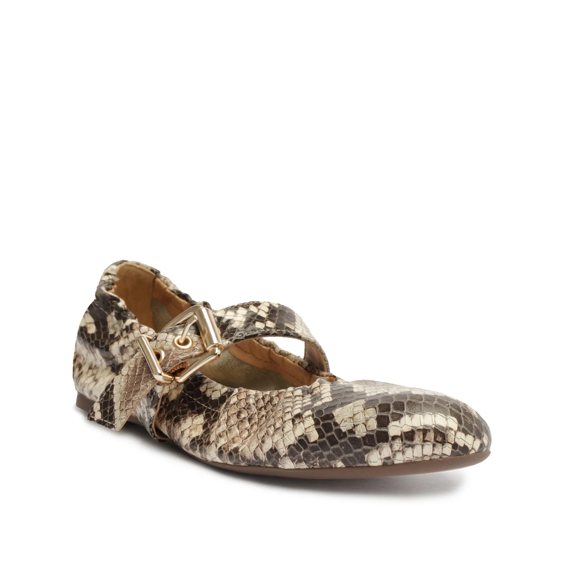 Calita Snake-Embossed Leather Flat