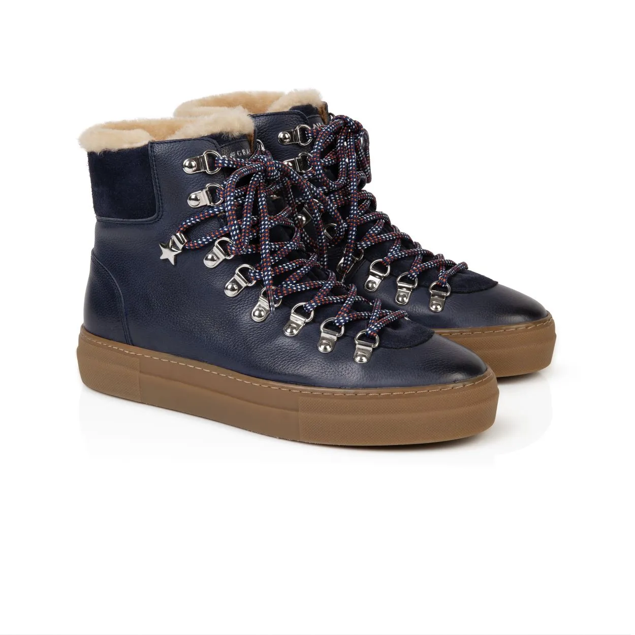 Camino: Navy Leather And Shearling Boots