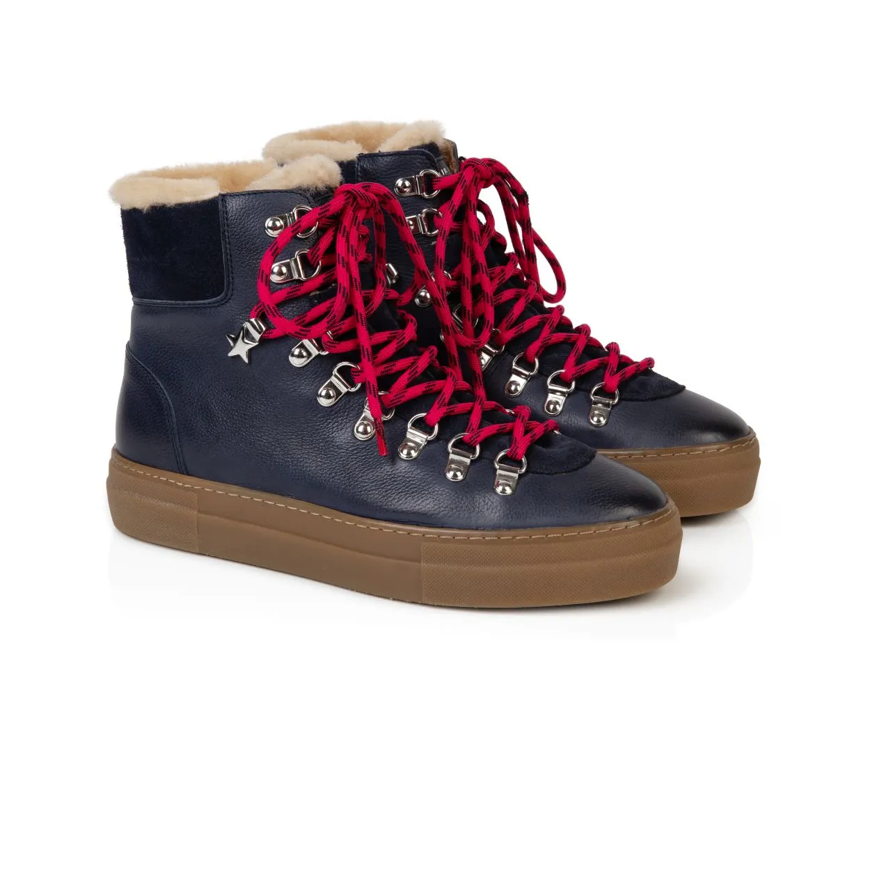 Camino: Navy Leather And Shearling Boots