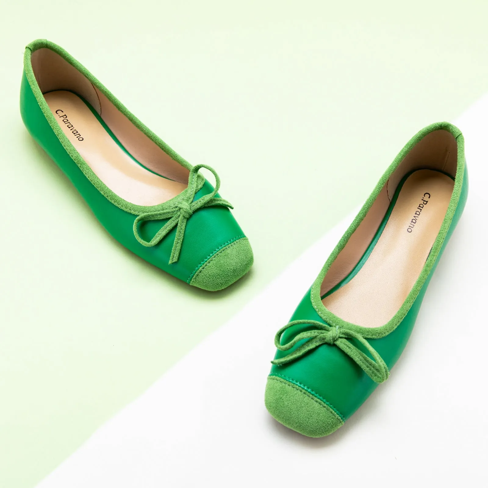 Cap-Toe Ballet Flats (Elena) Green