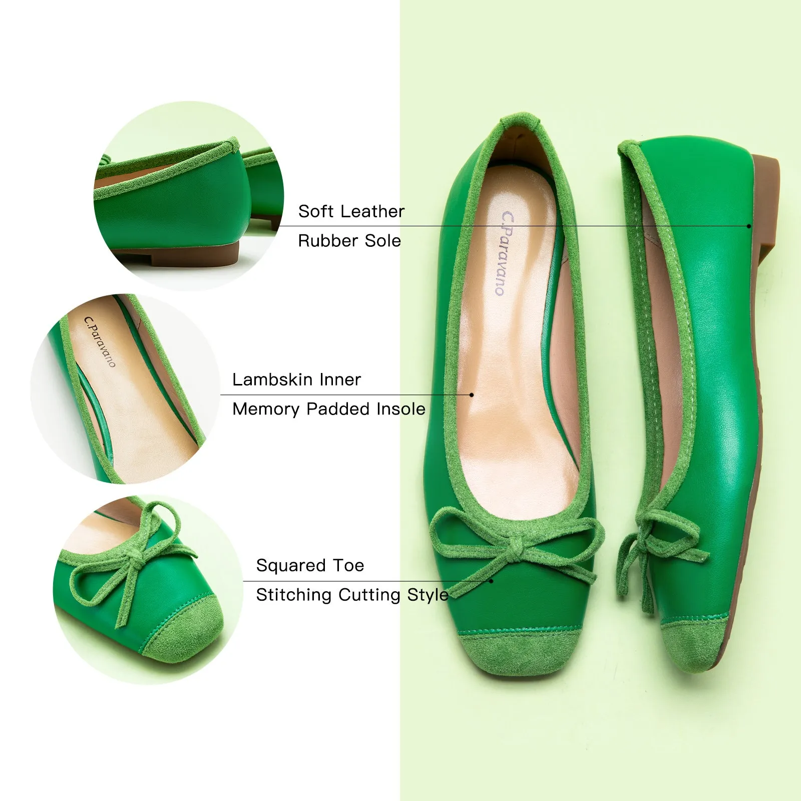 Cap-Toe Ballet Flats (Elena) Green