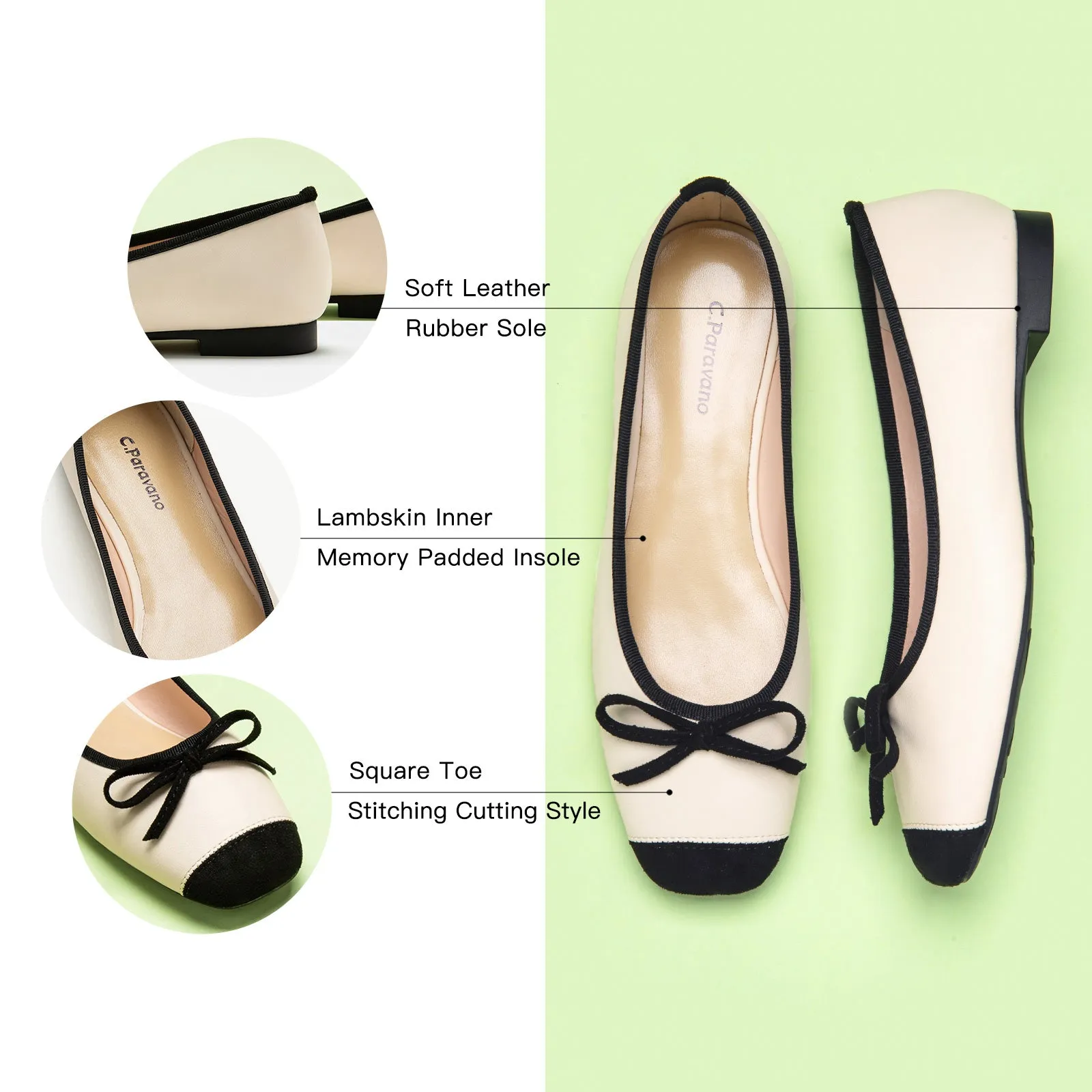 Cap-Toe Ballet Flats (Elena) White