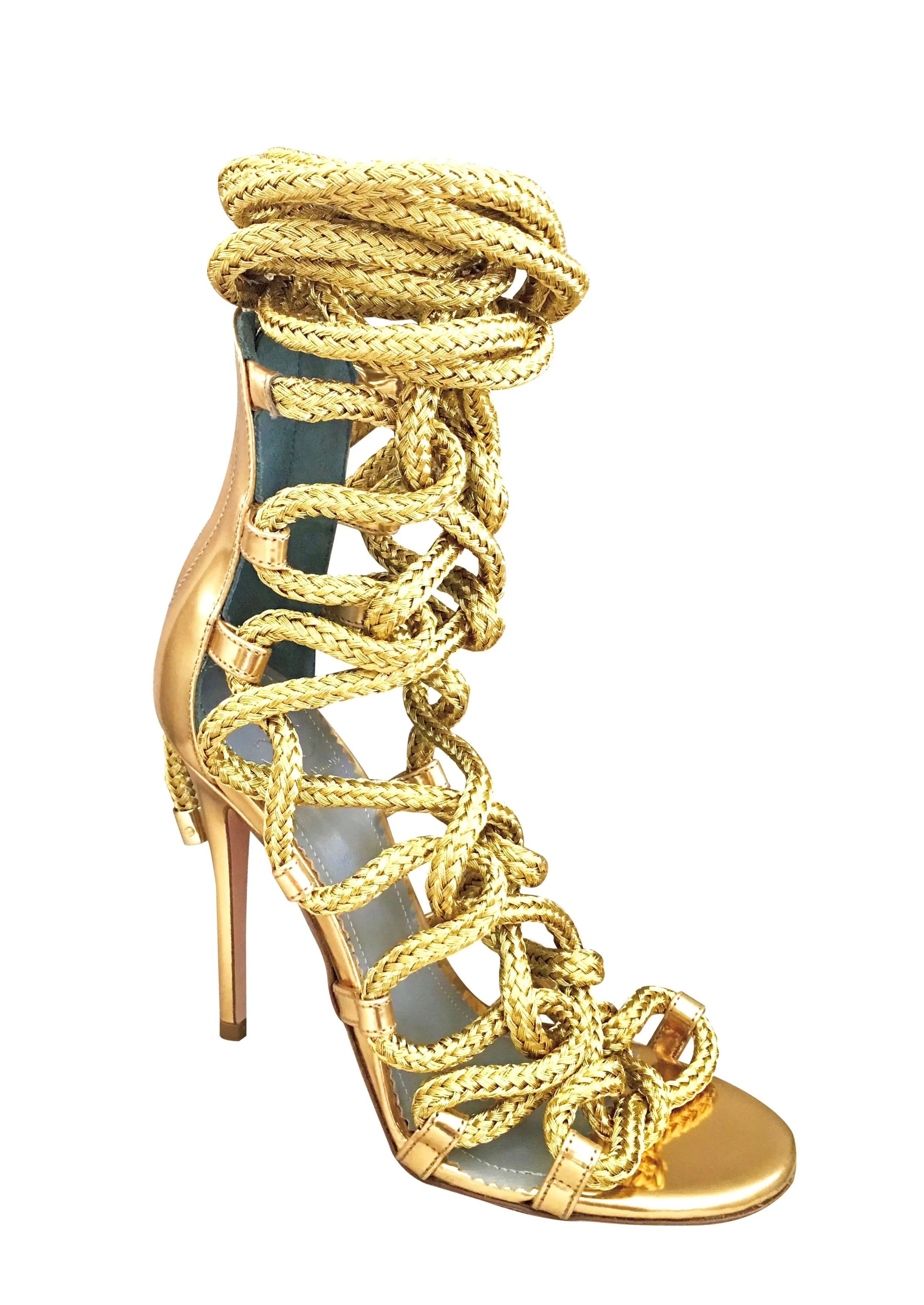CARLA GOLD MIRRORED LEATHER & ROPE SANDALS