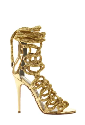 CARLA GOLD MIRRORED LEATHER & ROPE SANDALS