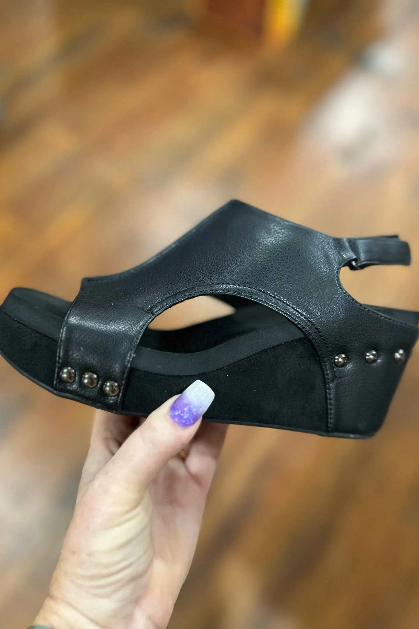 CARLEY By Corkys Black Combo Wedge