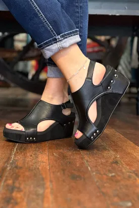 CARLEY By Corkys Black Combo Wedge