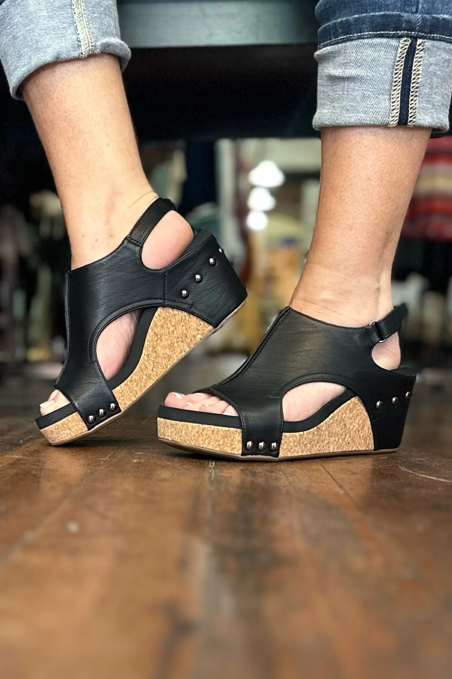 CARLEY By Corkys Black Smooth Wedge