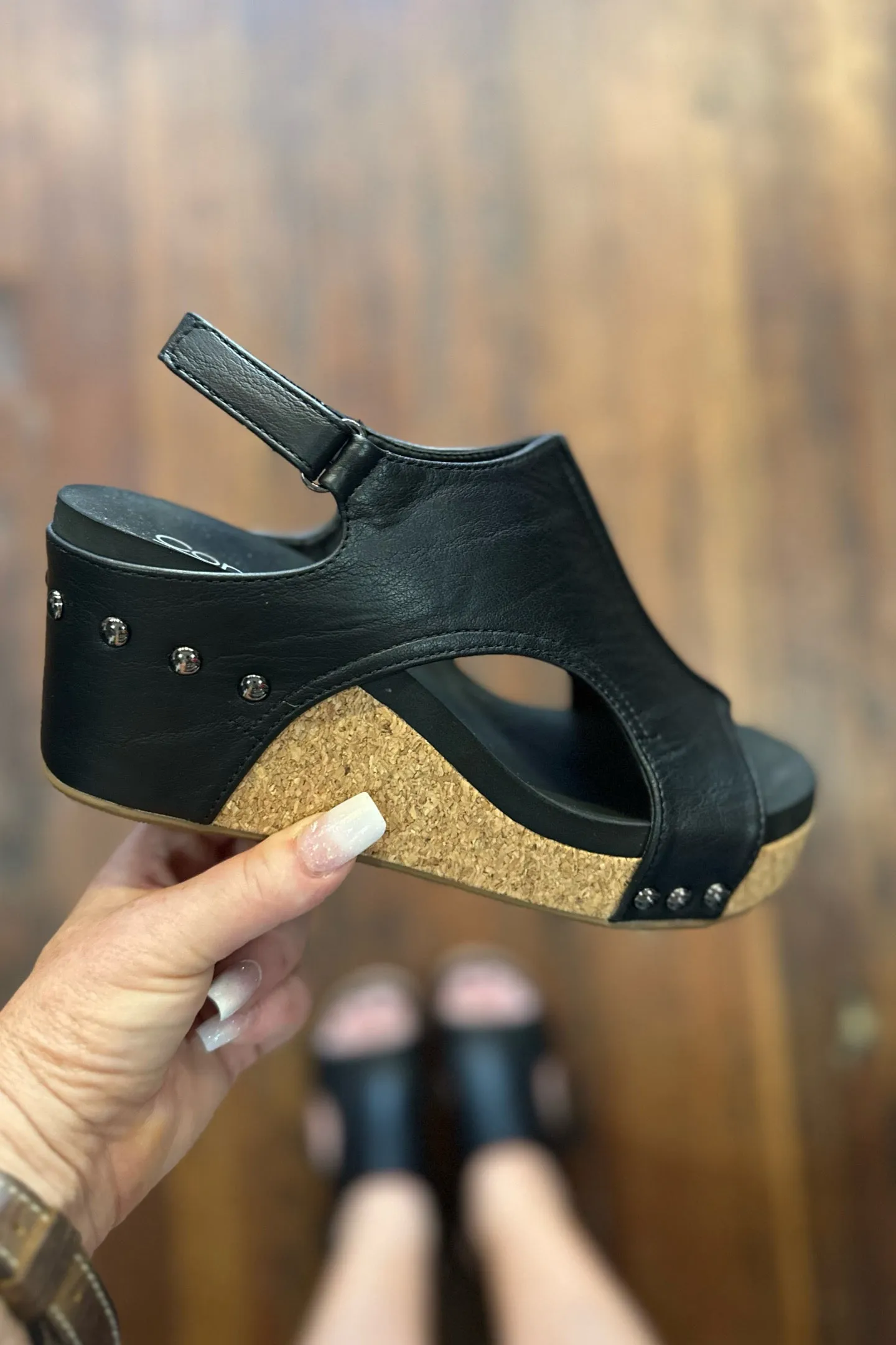 CARLEY By Corkys Black Smooth Wedge