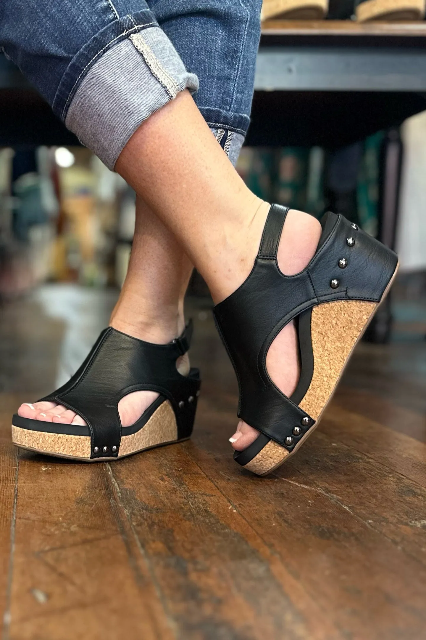 CARLEY By Corkys Black Smooth Wedge