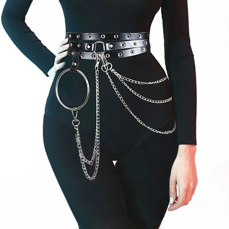 Chain Tassels PU Leather Punk Waist Belt