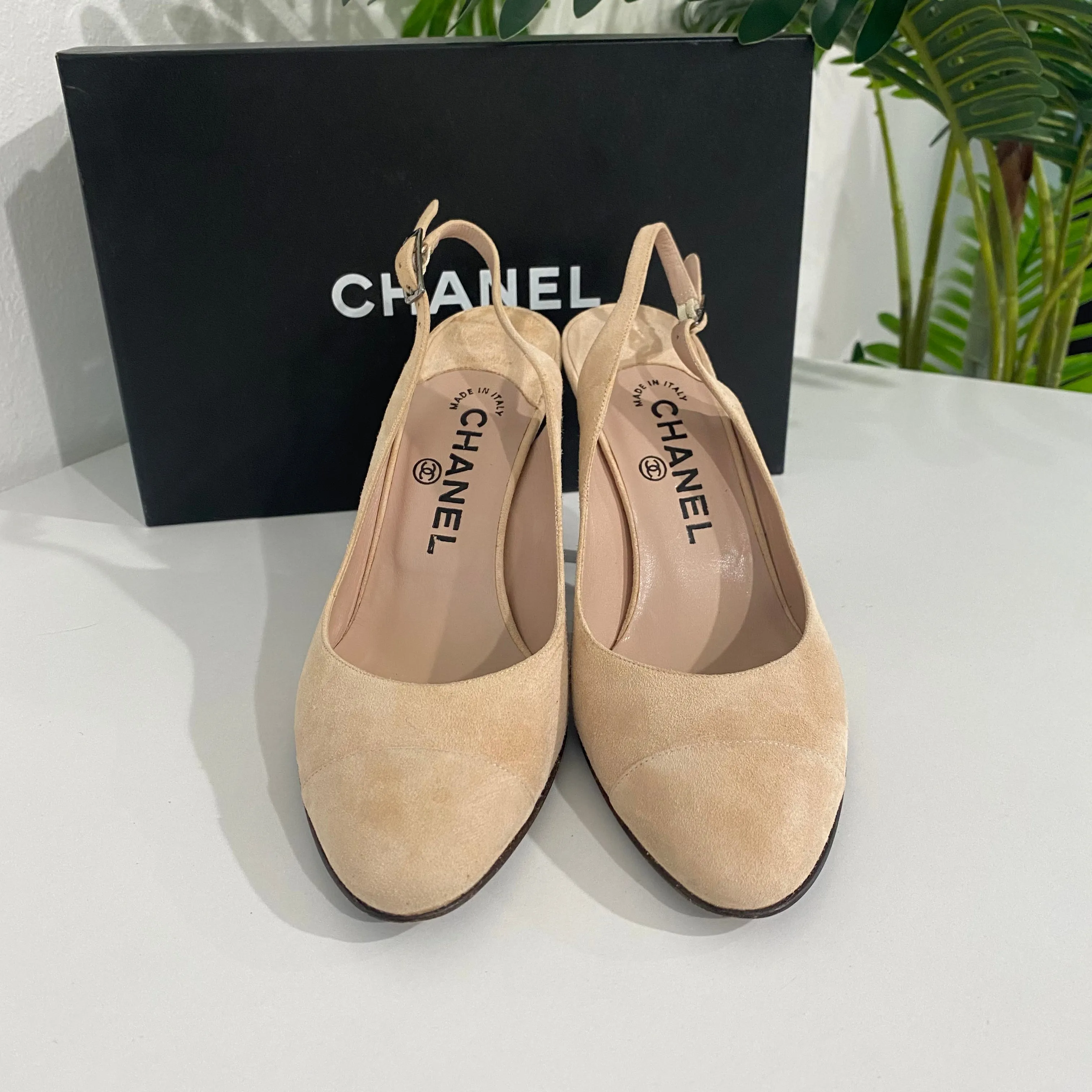 Chanel Blush Suede Slingbacks