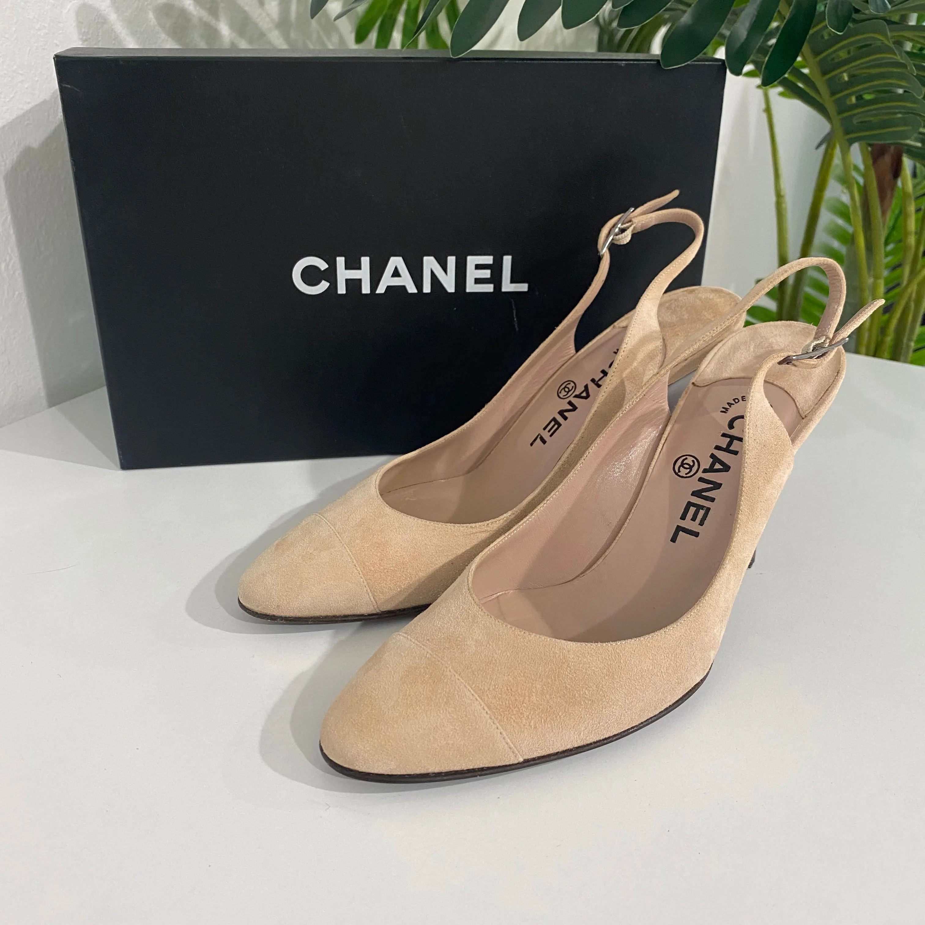 Chanel Blush Suede Slingbacks