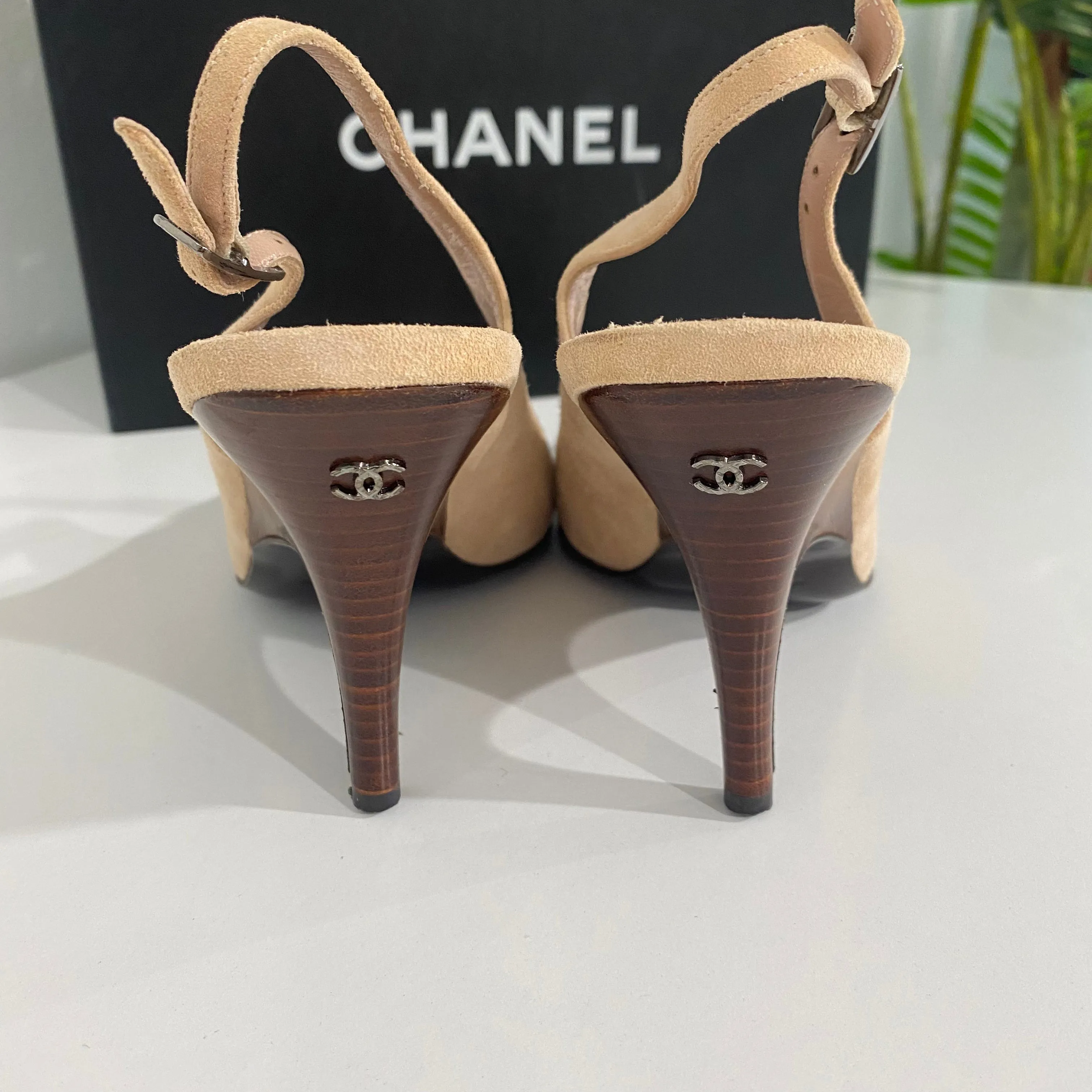 Chanel Blush Suede Slingbacks