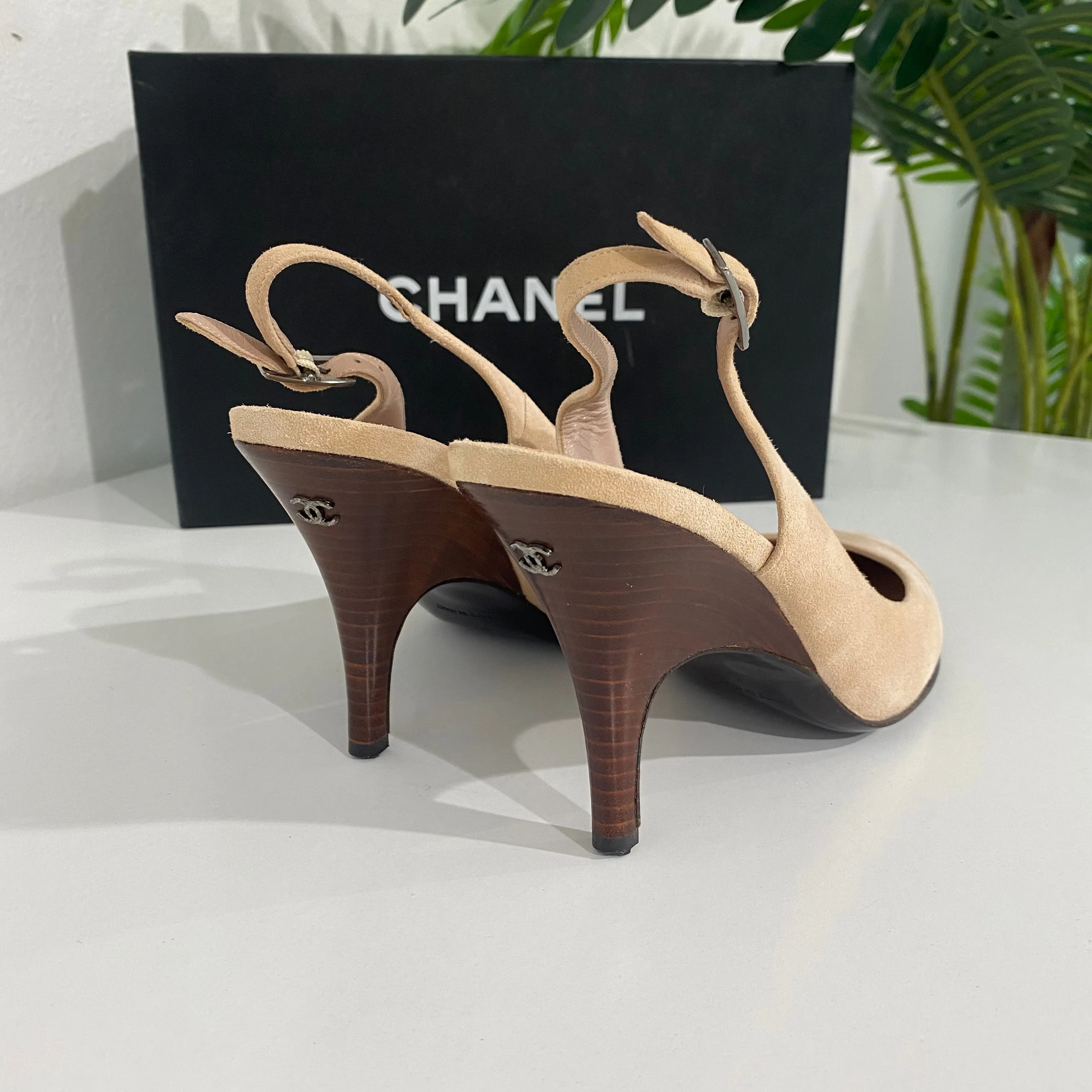 Chanel Blush Suede Slingbacks
