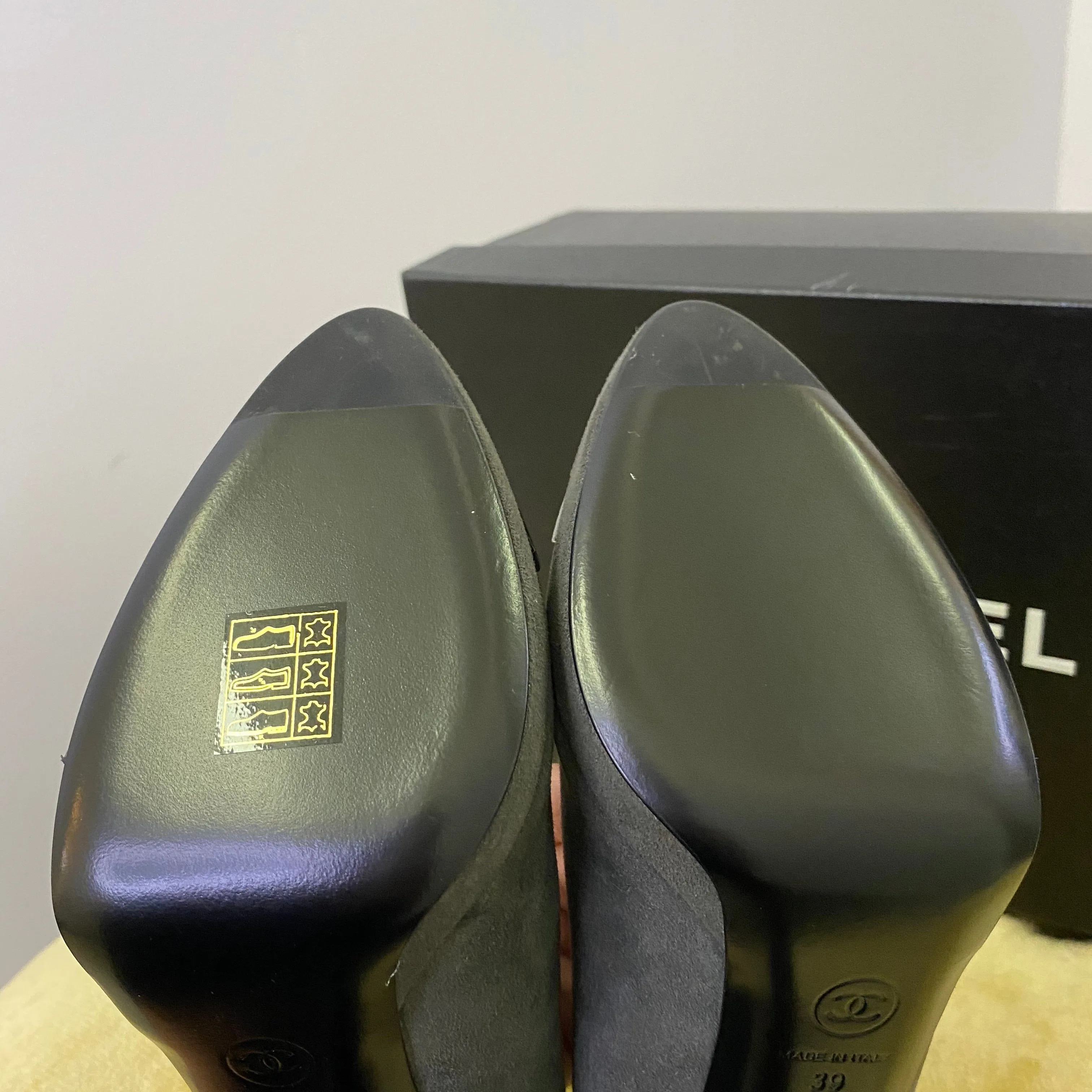 Chanel Grey Suede Platform Heels