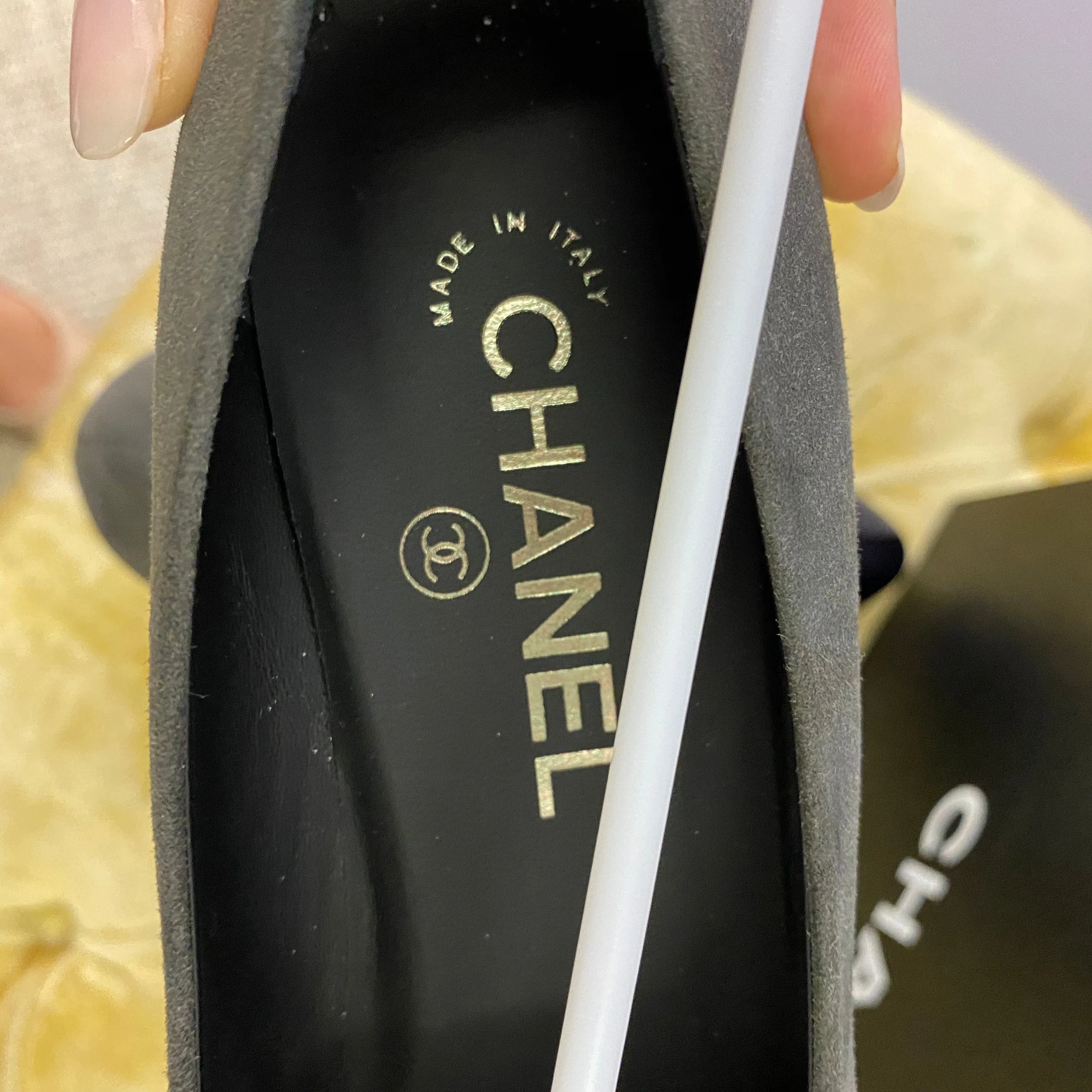 Chanel Grey Suede Platform Heels