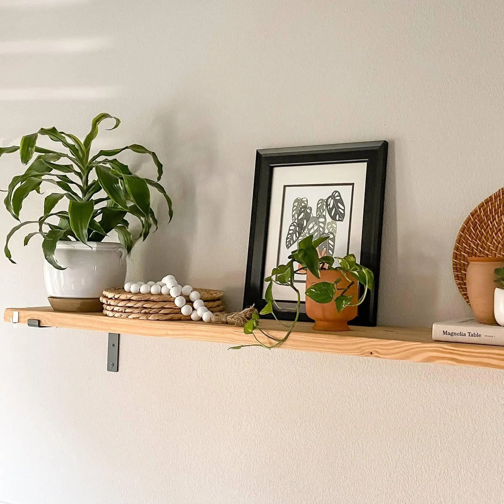 Chunky large wood bead garland with tassels- Rustic white