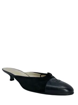 CL Suede and Leather CC Cap Toe Kitten Heel Mules Size 10.5
