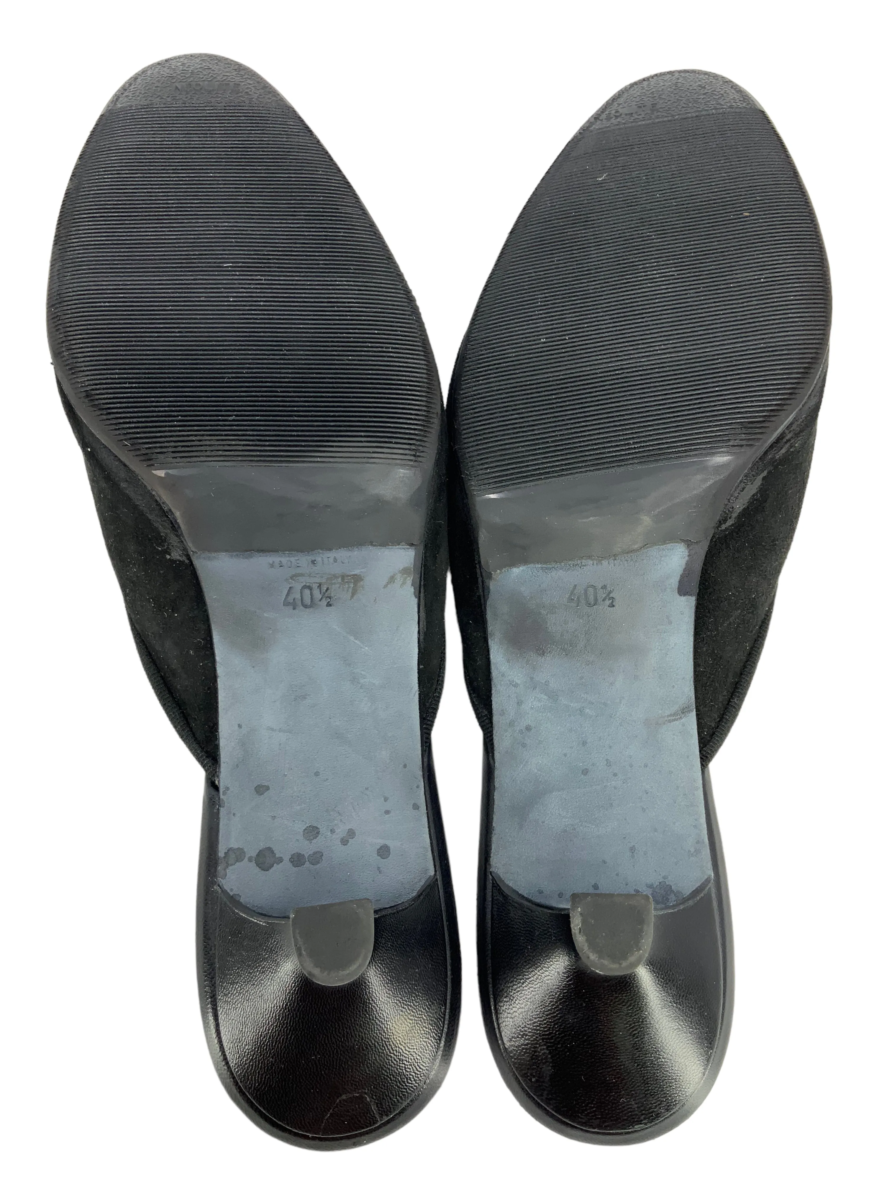 CL Suede and Leather CC Cap Toe Kitten Heel Mules Size 10.5