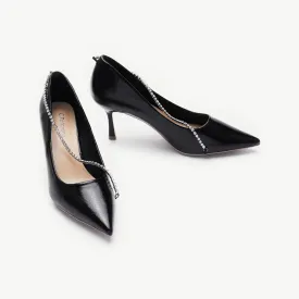 Crystal Chain Pumps (Anna) Black
