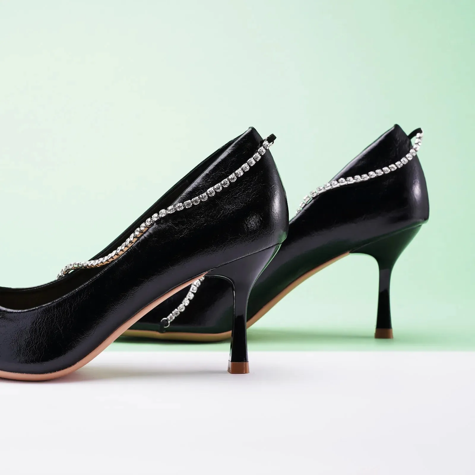 Crystal Chain Pumps (Anna) Black