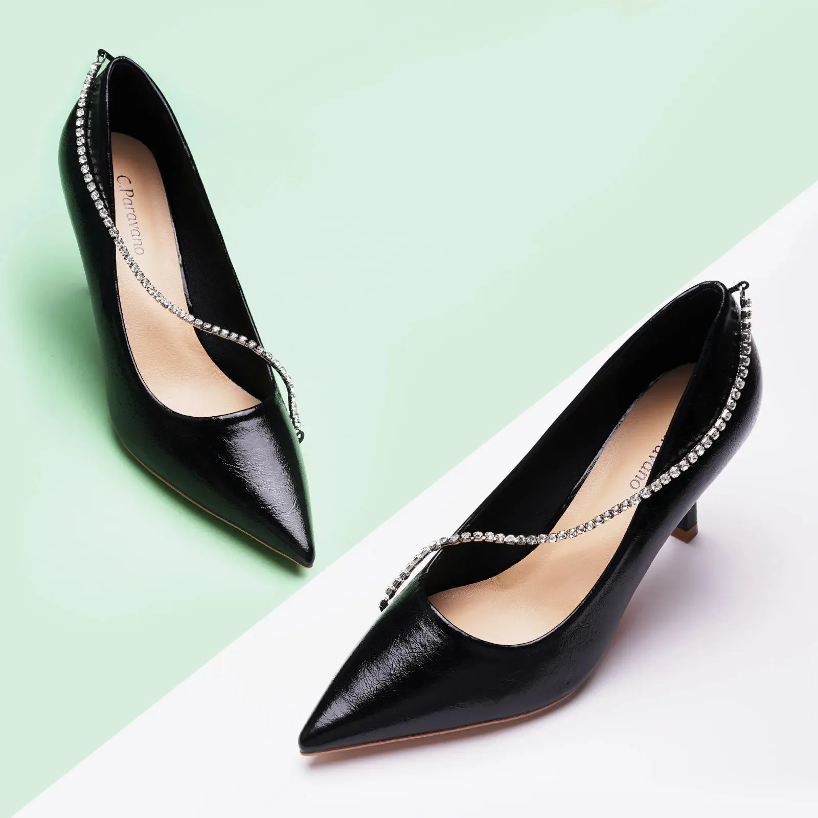 Crystal Chain Pumps (Anna) Black