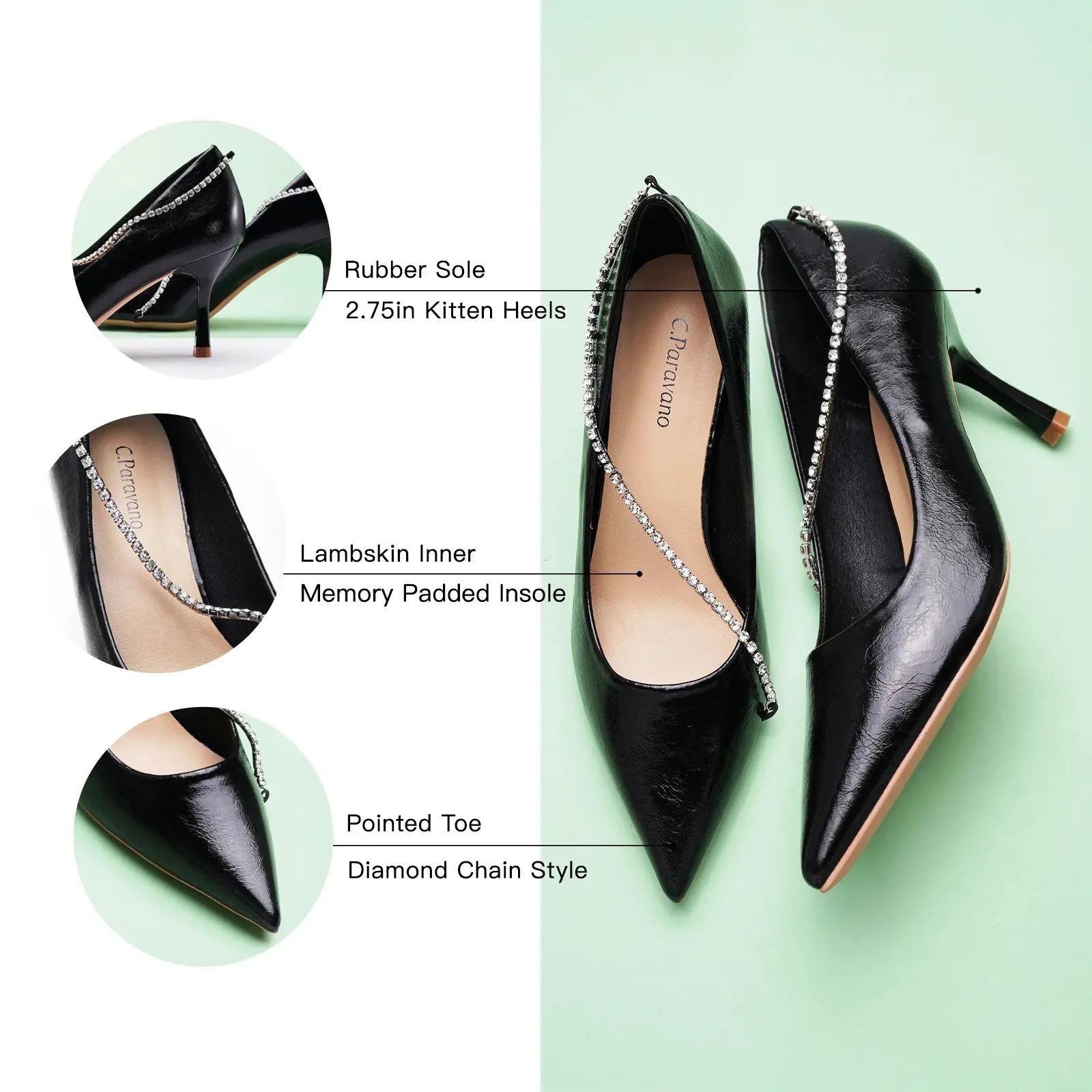 Crystal Chain Pumps (Anna) Black