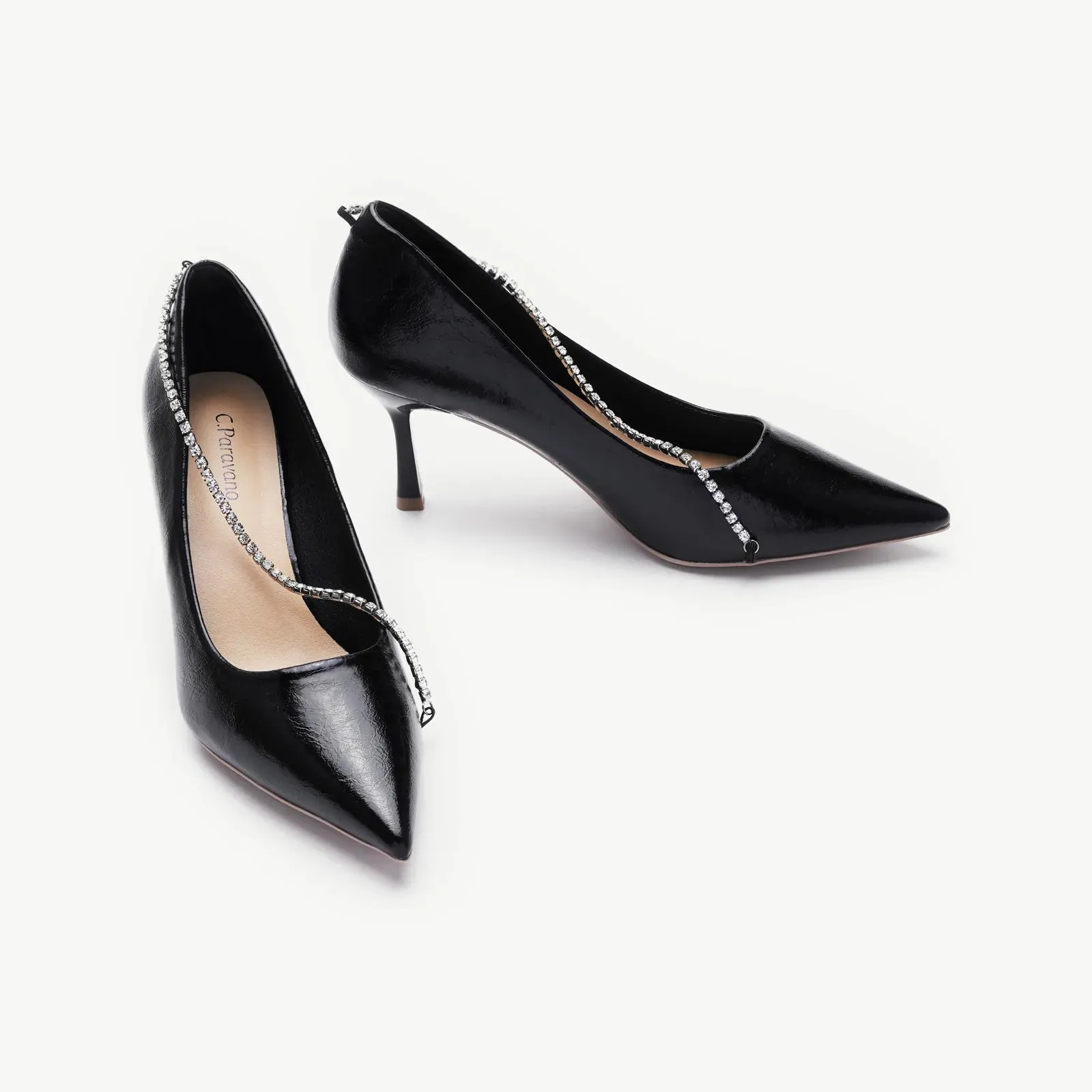 Crystal Chain Pumps (Anna) Black