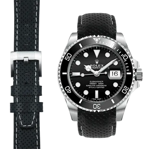 Curved End Racing Leather Strap for Rolex Submariner Ceramic with Tang Buckle