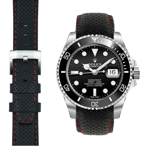 Curved End Racing Leather Strap for Rolex Submariner Ceramic with Tang Buckle