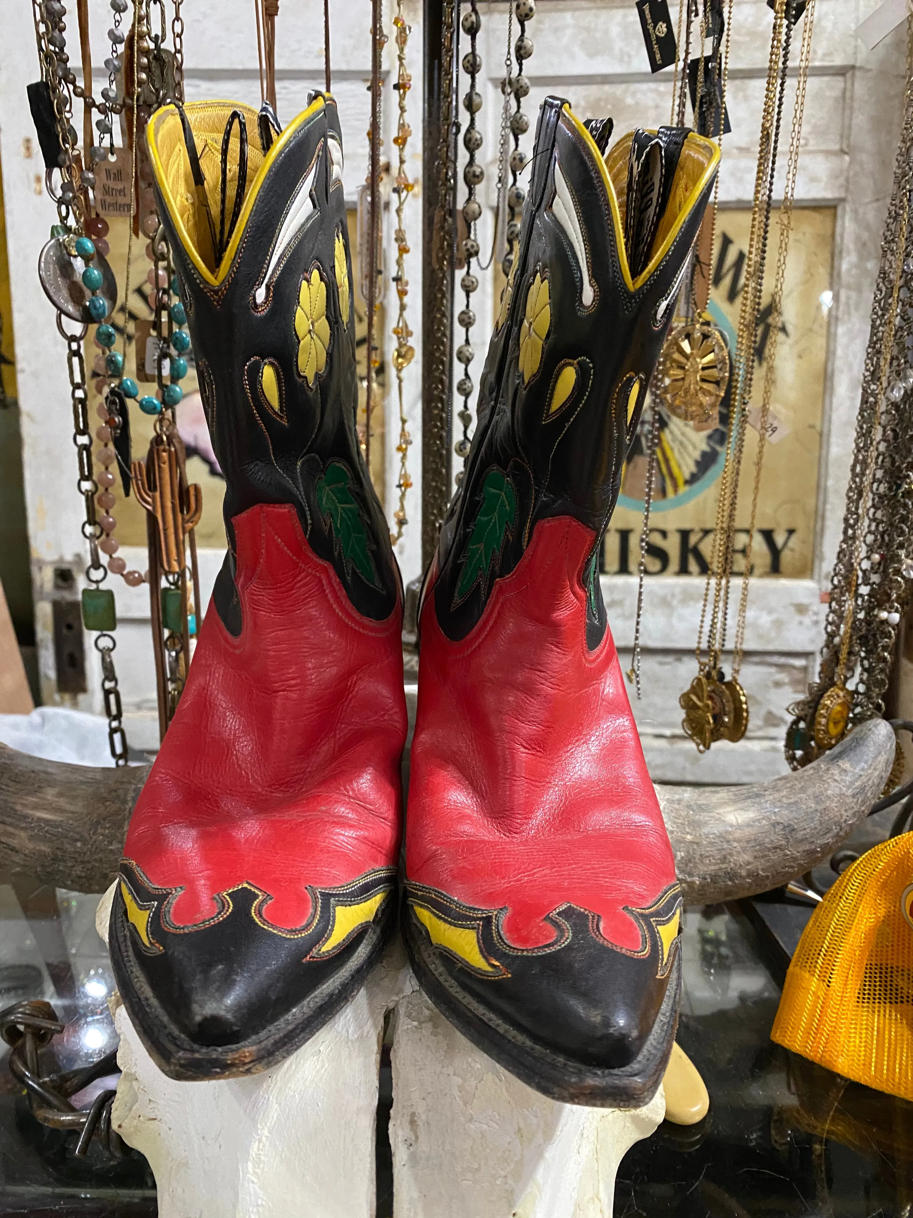 Custom Stallion Red Black Floral Boots 8B