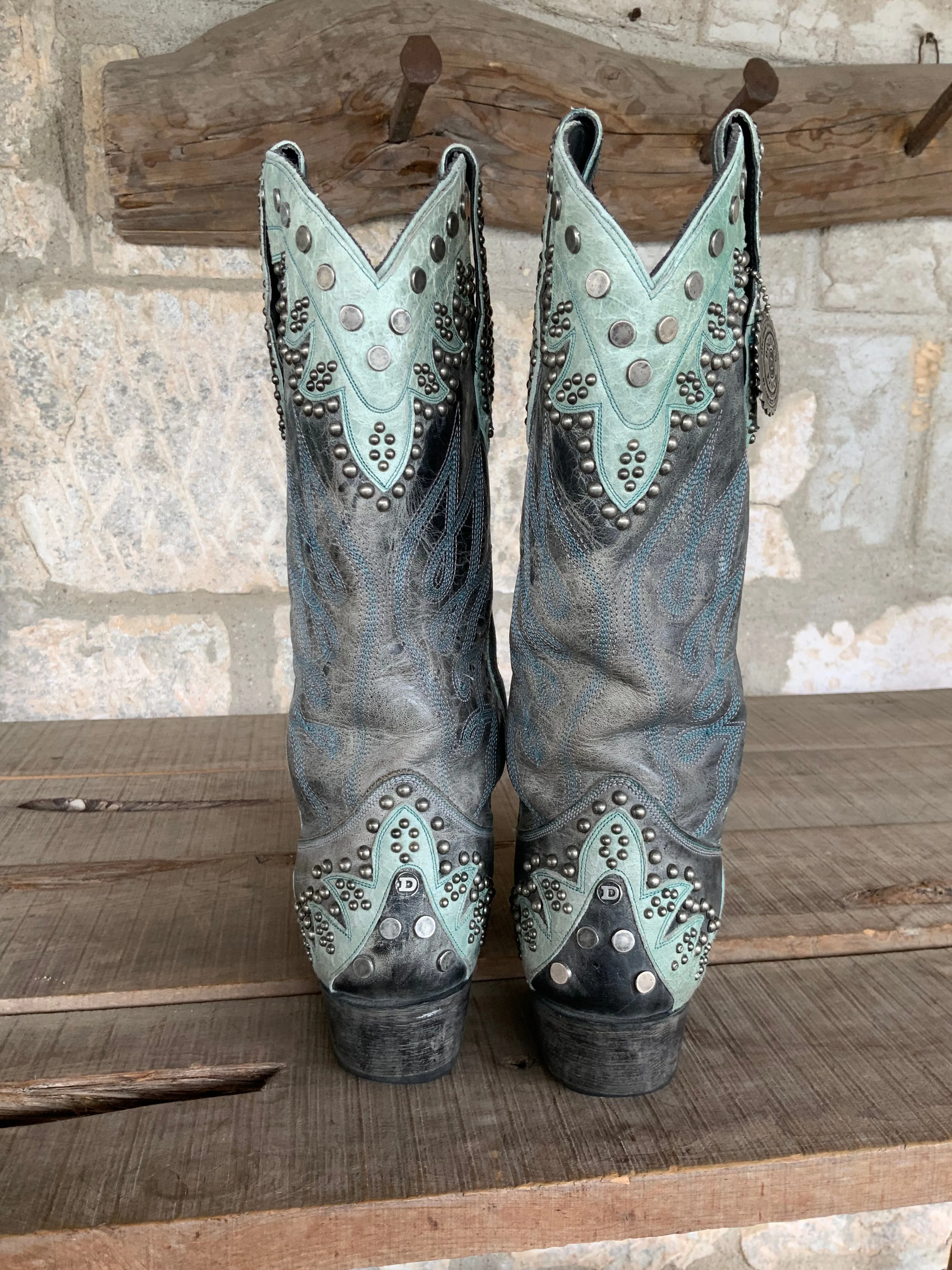 DDR Distressed Turquoise Eagle Boots 8.5