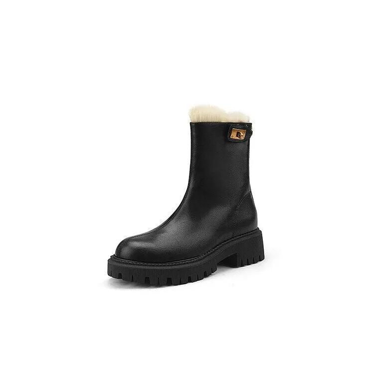 deanwangkt Autumn Boots    Winter Women Boots Round Toe Chunky Boots for Women Split leather Shoes Women Thick Heel Boots Wool Blend Warm Boots Snow Boots