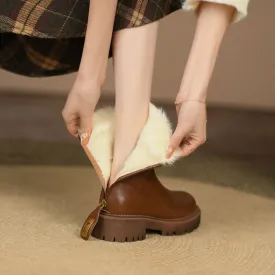 deanwangkt Autumn Boots    Winter Women Boots Round Toe Chunky Boots for Women Split leather Shoes Women Thick Heel Boots Wool Blend Warm Boots Snow Boots