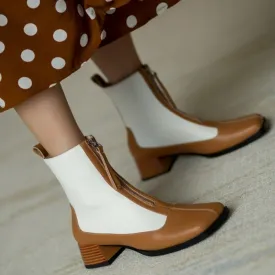 deanwangkt  fashion inspo   New Fall Shoes Women Square Toe Chunky Heel Boots Women Genuine Leather Mixed Colors Women Boots Fashion Boots Black Women Shoes