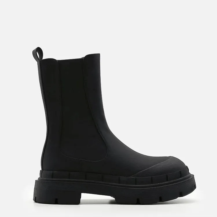 DEANWANGKT New Women's Ankle Boots Autumn Winter Chelsea Boots Pu Leather Zipper Chunky Heels Platform Fashion Ladies Shoes Long Boots