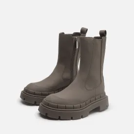 DEANWANGKT New Women's Ankle Boots Autumn Winter Chelsea Boots Pu Leather Zipper Chunky Heels Platform Fashion Ladies Shoes Long Boots